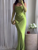 Elegant Pleated Suspender Maxi Dress