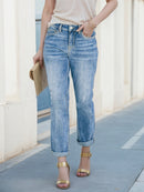 2025 Women's Denim Pants, Tight Jeans, Built In Zipper Closure, Foldable Legs