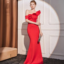 High-end Slant Shoulder Slimming Long Dress