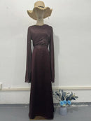 Elegant Summer Sleeve Contrast Chiffon & Satin Maxi Dress With Flared Cuffs - Slim Fit Long Dress For Women