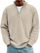 Casual Ribbed Stand Collar Zipper Corduroy Long Sleeve