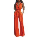 Women's Blouse Collar Solid Color Wide Leg Jumpsuit