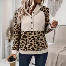 Leopard Print Sleeve Stitching Hooded Long-sleeved Sweatshirt