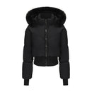 Women's Hooded Large Fur Collar Short Cotton Jacket