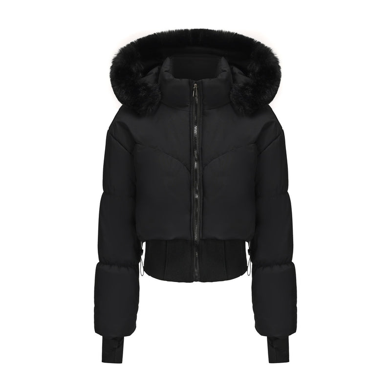 Women's Hooded Large Fur Collar Short Cotton Jacket