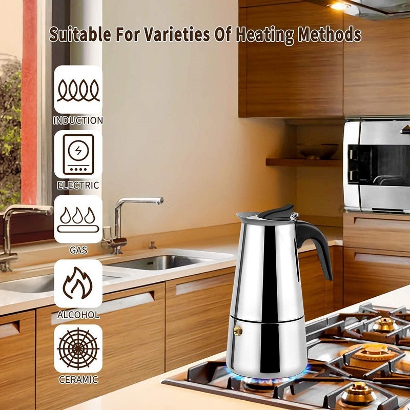 Straight Cylinder Mocha Pot Stainless Steel Italian Coffee Pot