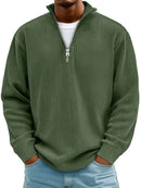 Casual Ribbed Stand Collar Zipper Corduroy Long Sleeve