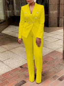New High-waisted Solid Color Small Suit Long-sleeved Pants Suit Temperament Commuter Suit