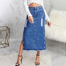 European And American Style Women Split Irregular Ripped Denim Skirt