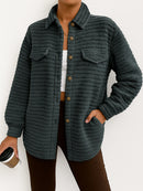 Women's Casual Loose Fashion Striped Long-sleeved Cardigan Lapel Plush Coat