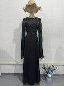 Elegant Summer Sleeve Contrast Chiffon & Satin Maxi Dress With Flared Cuffs - Slim Fit Long Dress For Women