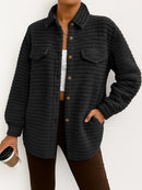 Women's Casual Loose Fashion Striped Long-sleeved Cardigan Lapel Plush Coat