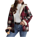 Plaid Printed Coat Fleece-lined Thickened Composite Hooded