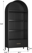 Metal Arched Bookshelf, Accent Arch Kitchen Pantry Cabinet With Drawer For Home Office Bar Living Room Farmhouse Black