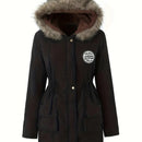 European And American Hooded Drawstring Slim Casual Jacket Coat For Women Mid-length