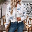 Elegant Women's Zip Floral Print Long Sleeve Jacket