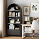 Metal Arched Bookshelf, Accent Arch Kitchen Pantry Cabinet With Drawer For Home Office Bar Living Room Farmhouse Black