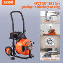 Drain Cleaner Machine Sewer Auger Auto Feed With 4 Cutter & Air-activated