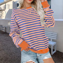 Striped Contrast Color Round Neck Trendy Long-sleeve