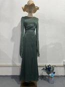 Elegant Summer Sleeve Contrast Chiffon & Satin Maxi Dress With Flared Cuffs - Slim Fit Long Dress For Women