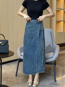 Women's Waist Slit Blue Denim Skirt