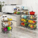 Tier Fruit Basket For Kitchen Organizers And Storage,with Solid Wood Top,Stackable Metal Wire Basket Stand Cart With Wheels For Fruit Vegetable