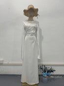 Elegant Summer Sleeve Contrast Chiffon & Satin Maxi Dress With Flared Cuffs - Slim Fit Long Dress For Women