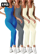 4 Pack Women's Square Neck Tank Shaping Jumpsuit - Ribbed, Tummy Control & Butt Lifting