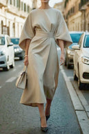 Loose Batwing Sleeve Dress Fashion Waist-tighted Solid Color Elegant Dresses For Women Clothing
