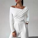 Elegant Asymmetric Off-the-shoulder Long Sleeve Top