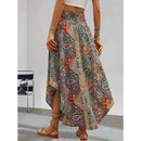 Women's High Elastic Waist Midi Skirt Casual Summer Trendy Tie Front Flowy Floral Print Beach Long Skirt