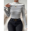Fashion Long Sleeve Sunken Stripe Turtleneck Casual Slim Striped Sweater