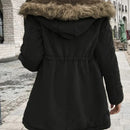 European And American Hooded Drawstring Slim Casual Jacket Coat For Women Mid-length