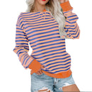 Striped Contrast Color Round Neck Trendy Long-sleeve