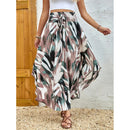 Women's High Elastic Waist Midi Skirt Casual Summer Trendy Tie Front Flowy Floral Print Beach Long Skirt