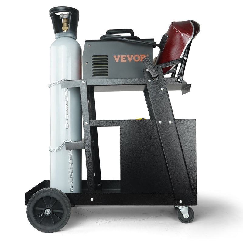 Welding Cart, 2Tier 4 Drawers Welder Cart With 265 LBS Weight Capacity, Swivel Wheels, Tank Storage Safety Chains, Heavy Duty Rolling MIG Welder Cart For Mig Welder And Plasma Cutter