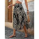 Women's High Elastic Waist Midi Skirt Casual Summer Trendy Tie Front Flowy Floral Print Beach Long Skirt