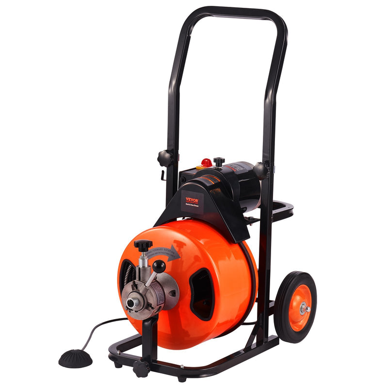 Drain Cleaner Machine Sewer Auger Auto Feed With 4 Cutter & Air-activated