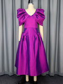 Puff Sleeve Evening Dress A Hem Pleated Banquet Dress