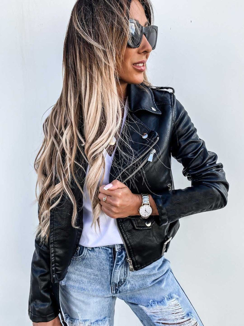 Jacket Top PU Leather Coat Short Zipper