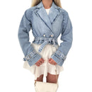 Lapel Long Sleeve Denim Wind-breaker Coat
