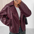Loose-fitting Long Sleeves Leather Jacket Coat
