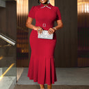 European And American Elegant Fashion Style Lapel Short Sleeve Dress