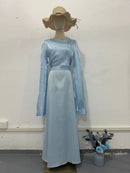 Elegant Summer Sleeve Contrast Chiffon & Satin Maxi Dress With Flared Cuffs - Slim Fit Long Dress For Women