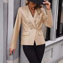 Women's Double Breasted Suit Motorcycle Leather Coat