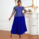 Women's Solid Color Versatile Lace Long Sleeved Pleated Skirt