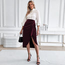 New Solid Color Twisted Skirt Temperament Commute Autumn And Winter Split Velvet Dress