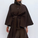 Winter High Neck Batwing Sleeve Coat With Belt Fashion Loose Elegant Button Top Trench Coat For Women Clothing