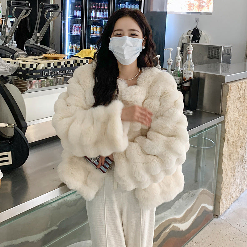 Environmental Protection Rabbit Fur Short Coat Women's Thickened Warm