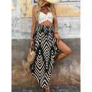 Women's High Elastic Waist Midi Skirt Casual Summer Trendy Tie Front Flowy Floral Print Beach Long Skirt